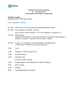 Program Tekna Privats Årsmøte 15. – 16. januar 2015