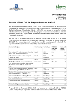 Press Release Results of first Call for Proposals