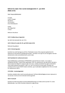 Referat fra møte i Den norske katalogkomité 17. juni 2015 (Møte 3/15)