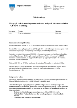 Søgne kommune Saksframlegg Klage på vedtak om dispensasjon