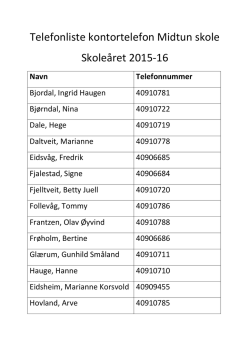 Telefonliste kontortelefon Midtun skole Skoleåret 2015-16