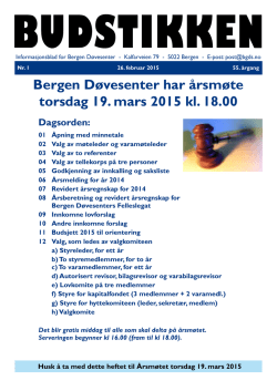 Bergen Døvesenter har årsmøte torsdag 19. mars 2015 kl. 18.00