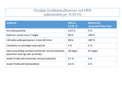 Utvalgte kvalitetsindikatorer ved HDS (akkumulert pr. 31.05.15)