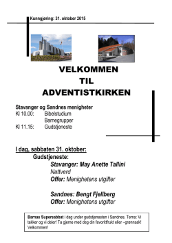 VELKOMMEN TIL ADVENTISTKIRKEN - Stavanger