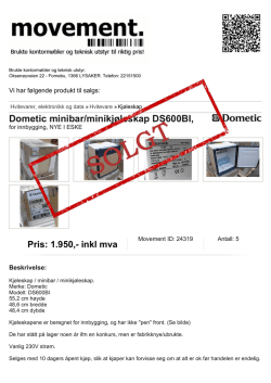 Dometic minibar/minikjøleskap DS600BI, for innbygging, NYE I ESKE
