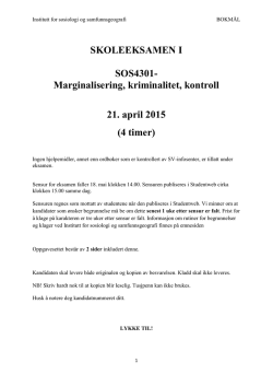 Marginalisering, kriminalitet, kontroll 21. april 2015 (4 timer)
