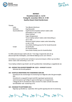 REFERAT Hovedstyremøte nr. 11/15 fredag 06. november 2015, kl