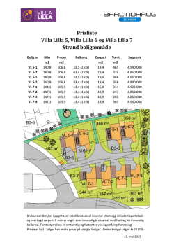 Prisliste Villa Lilla 5, Villa Lilla 6 og Villa Lilla 7 Strand boligområde