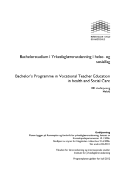 Yrkesfaglærerutdanning i helse- og sosialfag, heltid
