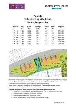 Prisliste Villa Lilla 3 og Villa Lilla 4 Strand boligområde