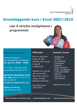 Grunnleggende kurs i Excel 2007/2010