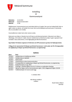 Innkalling - Kommunestyret - 14.10.2015