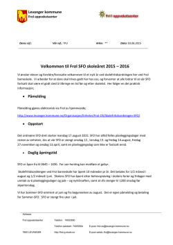 Velkommen til Frol SFO skoleåret 2015 – 2016