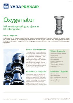 Oxygenator for "inline" innløsning av oksygen i sjøvann