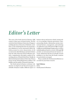 Editor`s Letter - Nordic Journal of Business
