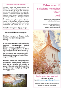 Velkommen til Birkeland menighet våren 2016