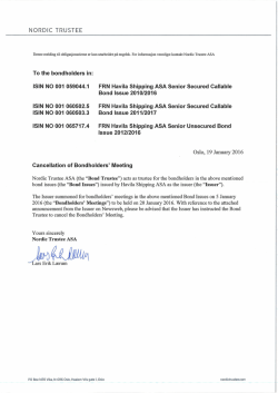 Cancellation of Bondholders` Meeting