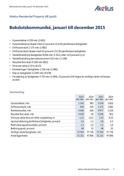 Bokslutskommuniké, januari till december 2015