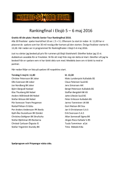 Rankingfinal i Eksjö 5 – 6 maj 2016