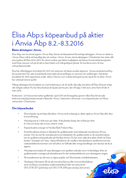 Elisa Abp:s köpeanbud på aktier i Anvia Abp 8.2.