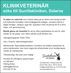 Klinikveterinär söks till Gunillakliniken, Dalarna