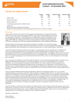 Lernia bokslutskommuniké 1 januari – 31 december 2015