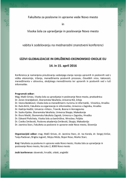 14. in 15. april 2016 - Visoka šola za upravljanje in poslovanje Novo