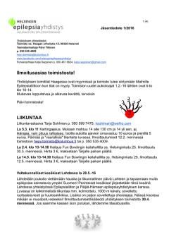 Jäsentiedote 1, 2016 - Helsingin epilepsiayhdistys ry