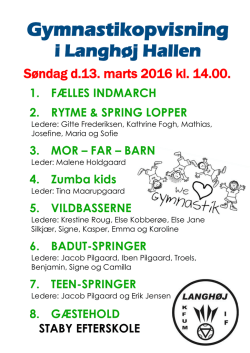 Gymnastik og danseopvisning d. 13.3.2016 kl. 14