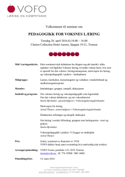 Invitasjon voksenpedagogisk seminar Tromsø 28. april 2016