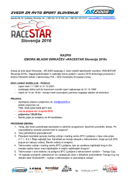 Racestar 2016 – Razpis