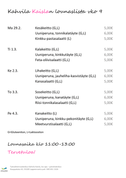 Kahvila Kaislan lounaslista vko 9