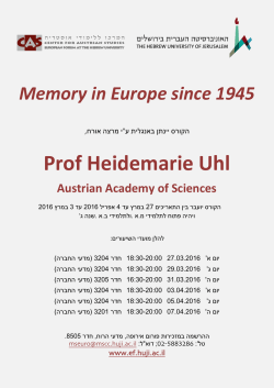 Prof Heidemarie Uhl Austrian Academy of Sciences