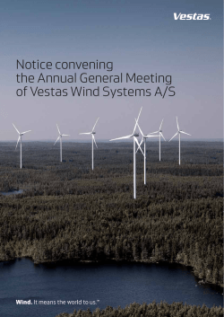 Notice convening the Annual General Meeting of Vestas Wind