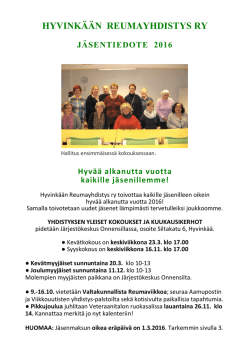 jäsentiedote 2016 - Suomen Reumaliitto ry