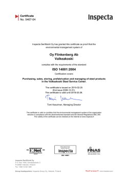 Oy Flinkenberg Ab Valkeakoski ISO 14001:2004