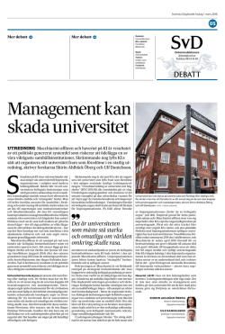 Läs artikeln i SvD Debatt "Management kan skada universitet"