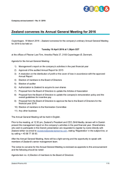 Zealand convenes its Annual General Meeting for 2016