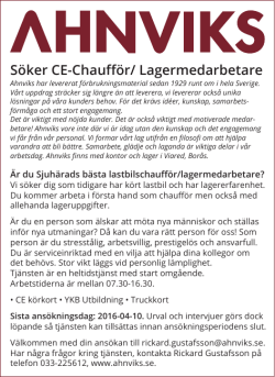 Söker CE-Chaufför/ Lagermedarbetare