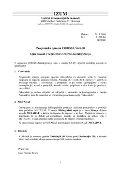 Programska oprema COBISS3, V6.5-00 Opis novosti v