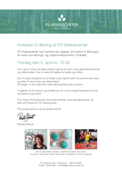 Invitation til åbning af PS Videnscenter Tirsdag den 5. april kl. 15.00