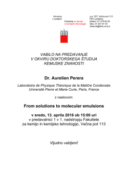 Predavanje dr. Aureliena Perera - Fakulteta za kemijo in kemijsko