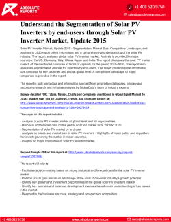 SOLAR PV INVERTER MARKET, UPDATE 2015 - SEGMENTATION, MARKET SIZE, COMPETITIVE LANDSCAPE, AND ANALYSIS TO 2020
