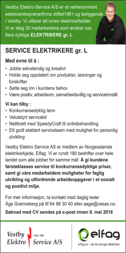 Les annonsen her - Vestby Elektro Service AS