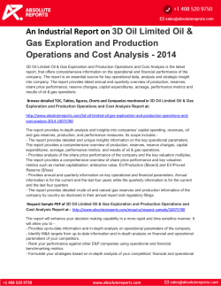 3D OIL LIMITED OIL & GAS EXPLORATION AND PRODUCTION OPERATIONS AND COST ANALYSIS - 2014