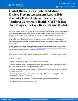 Global Digital X-ray Systems Medical Devices Pipeline Assessment Report 2016 - Analysis, Technologies & Forecasts - Key Vendors: Carestream Health, CMT Medical Technologies, DxRay - Research and Markets
