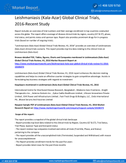 Leishmaniasis (Kala-Azar) Global Clinical Trials, 2016-Recent Study