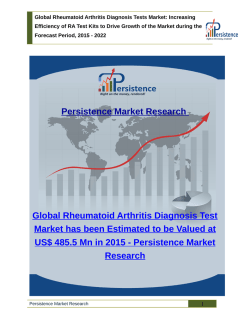 Rheumatoid Arthritis Diagnosis Test Market has been Estimated to be Valued at US$ 485.5 Mn in 2015