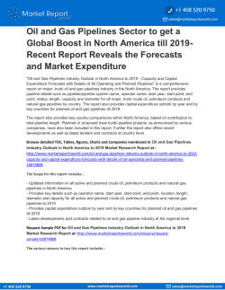 OIL AND GAS PIPELINES INDUSTRY OUTLOOK IN NORTH AMERICA TO 2019 - CAPACITY AND CAPITAL EXPENDITURE FORECASTS WITH DETAILS OF ALL OPERATING AND PLANNED PIPELINES