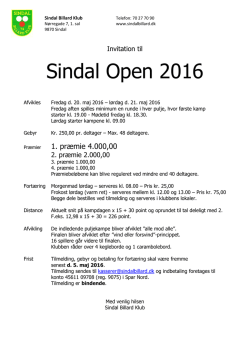 Sindal Open 2016 - Juelsminde Billard Klub
